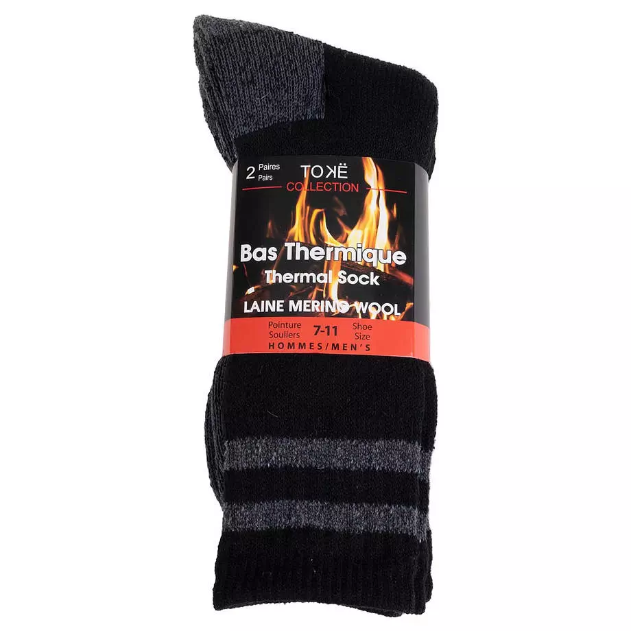 Men's merino wool thermal socks, black, 2 pairs