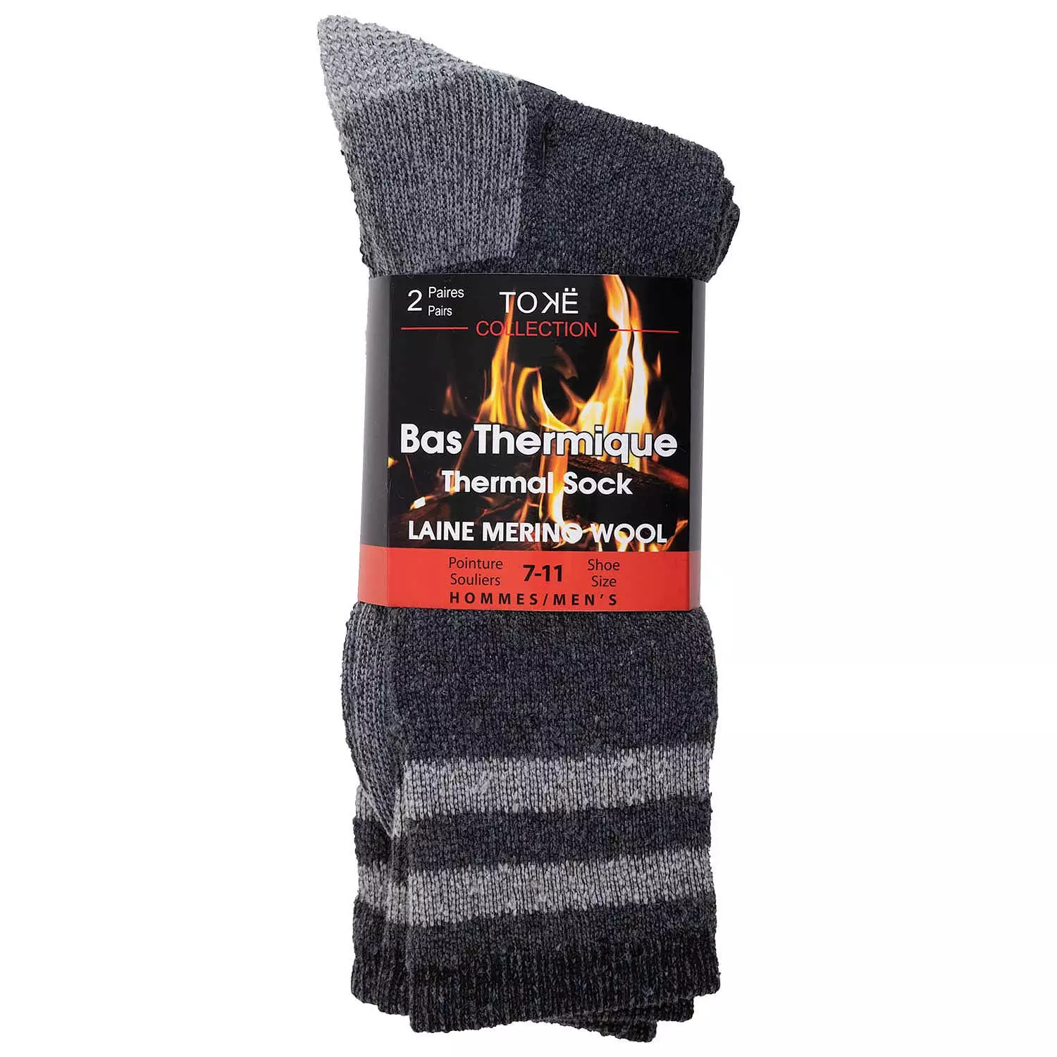 Men's merino wool thermal socks, charcoal, 2 pairs