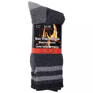 Men's merino wool thermal socks, charcoal, 2 pairs