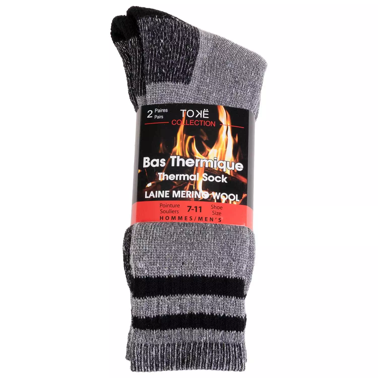 Men's merino wool thermal socks, grey, 2 pairs