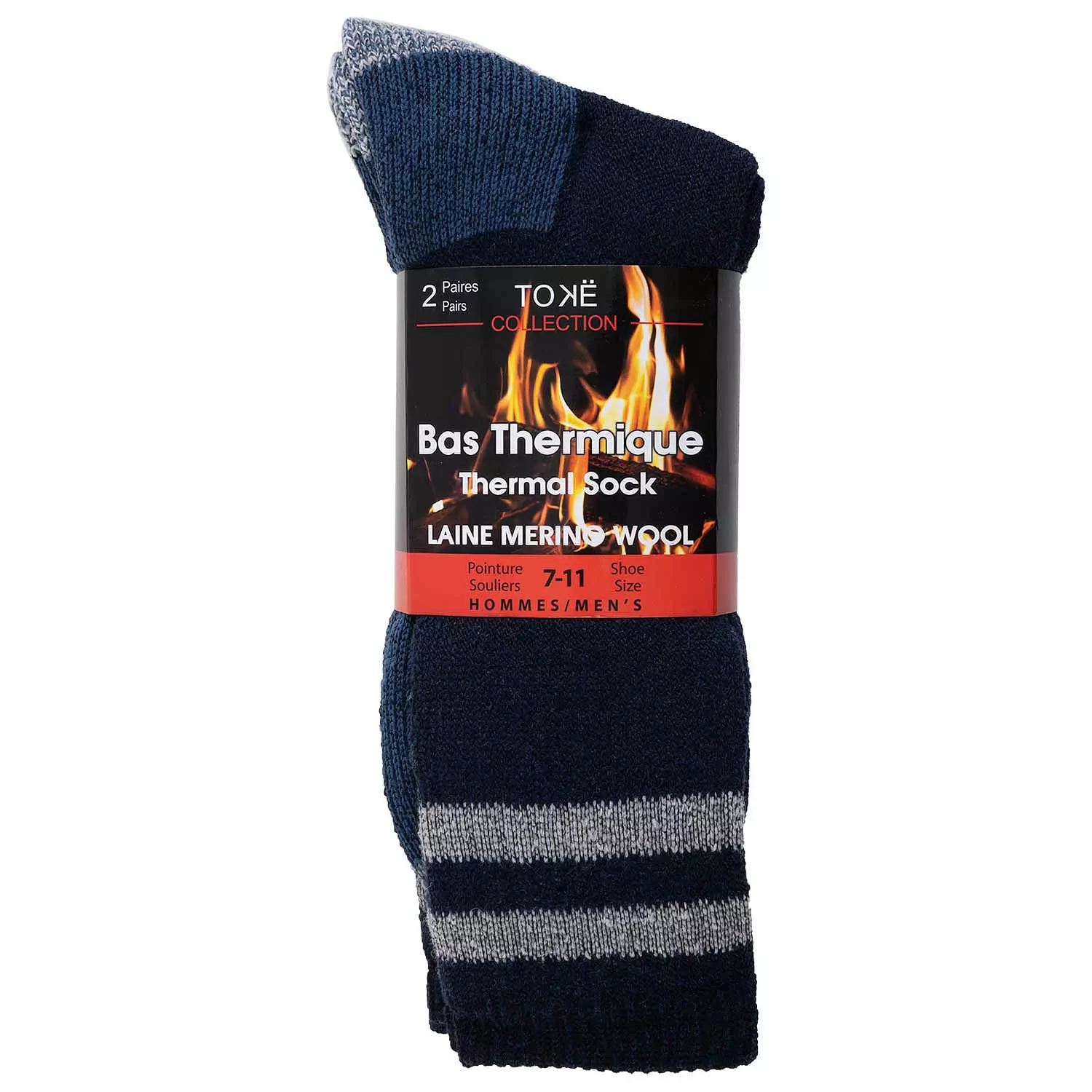 Men's merino wool thermal socks, navy, 2 pairs