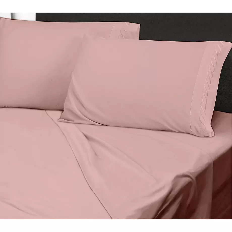 Mercure, ens. de draps avec détail hélix brodé, lit double, rose