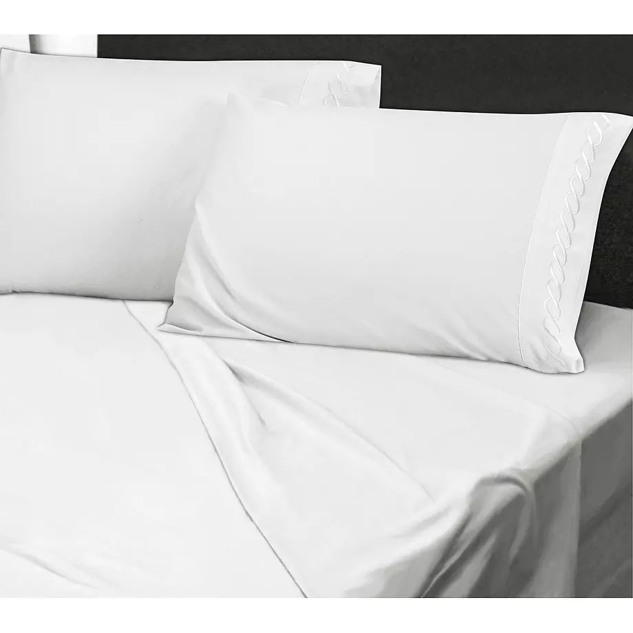 Mercure, ens. de draps avec détail hélix brodé, très grand lit, blanc
