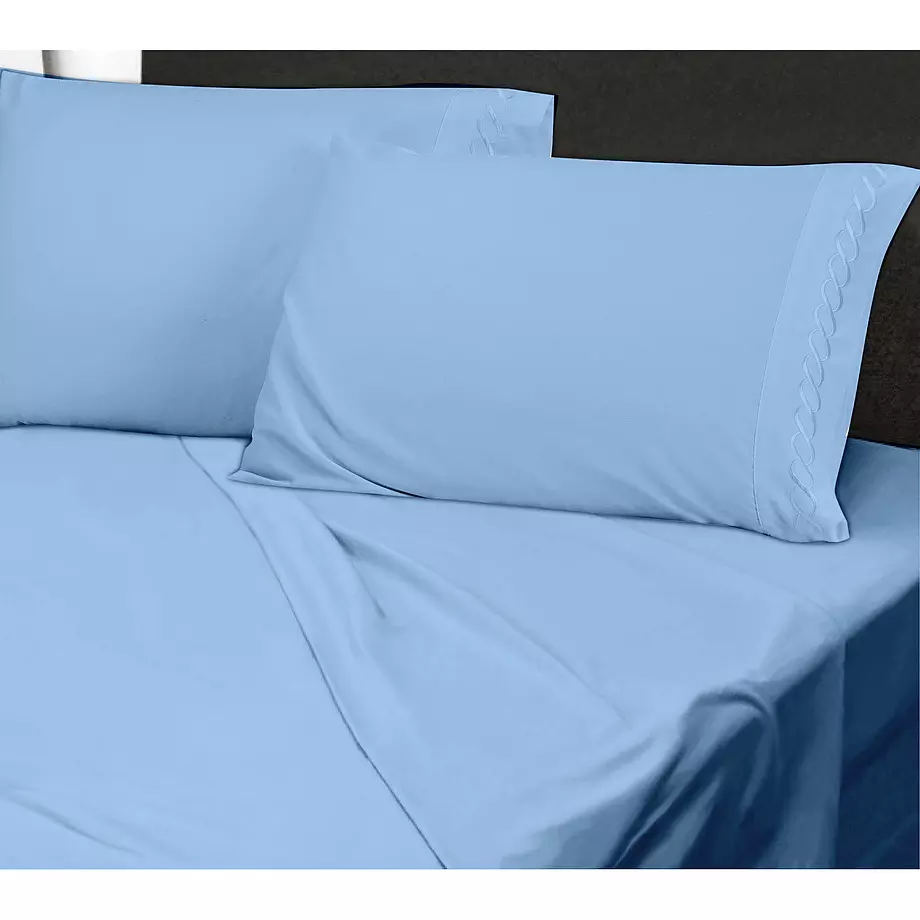 Mercure, sheet set with embroided helix detail, double, cerulean