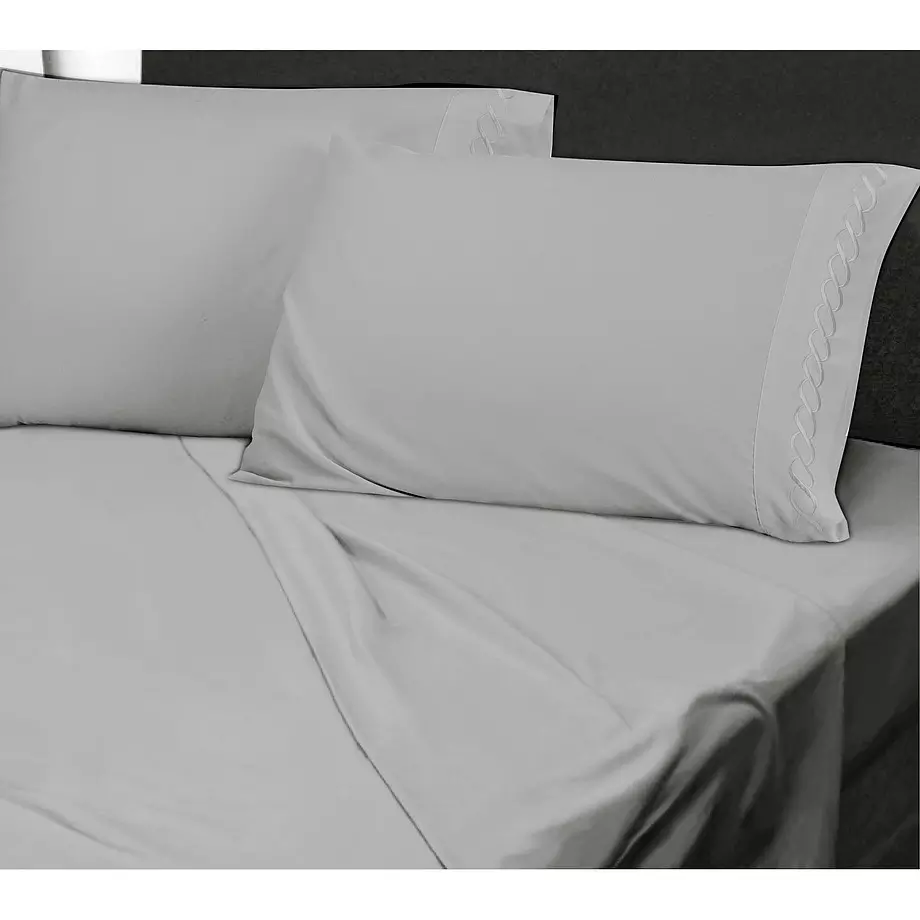 Mercure, sheet set with embroided helix detail, twin, grey