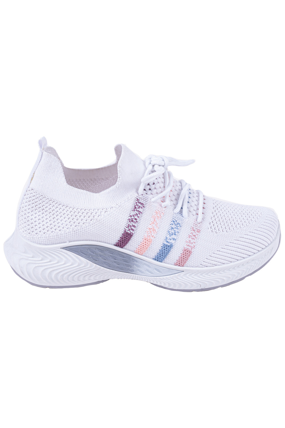 Mesh knit slip-in sneaker with laces - White and stripes