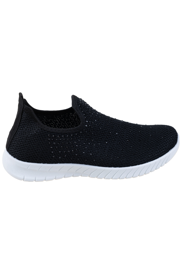 Mesh knit slip-on sneakers with rhinestones - Black