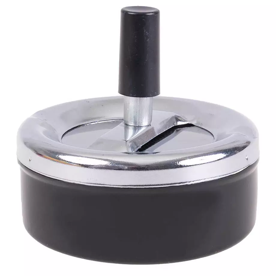 Metal pushrod ashtray, black