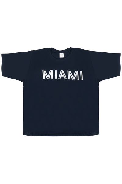 Miami, t-shirt col rond en coton - Marine - Taille plus