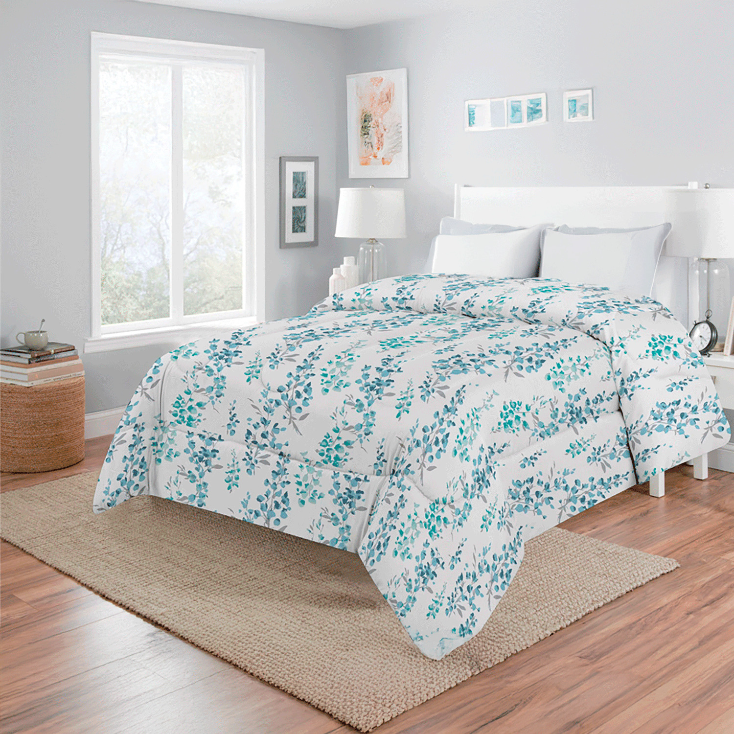 Microfiber comforter set, Blue flowers