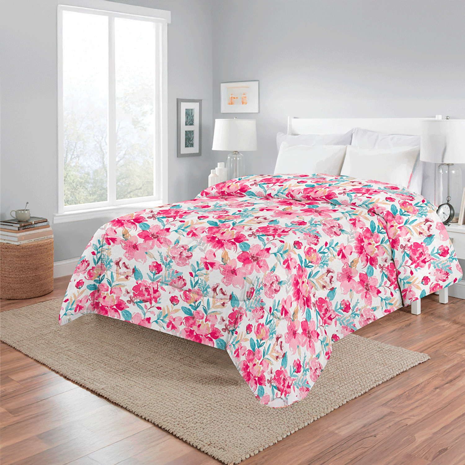 Microfiber comforter set, Pink flowers