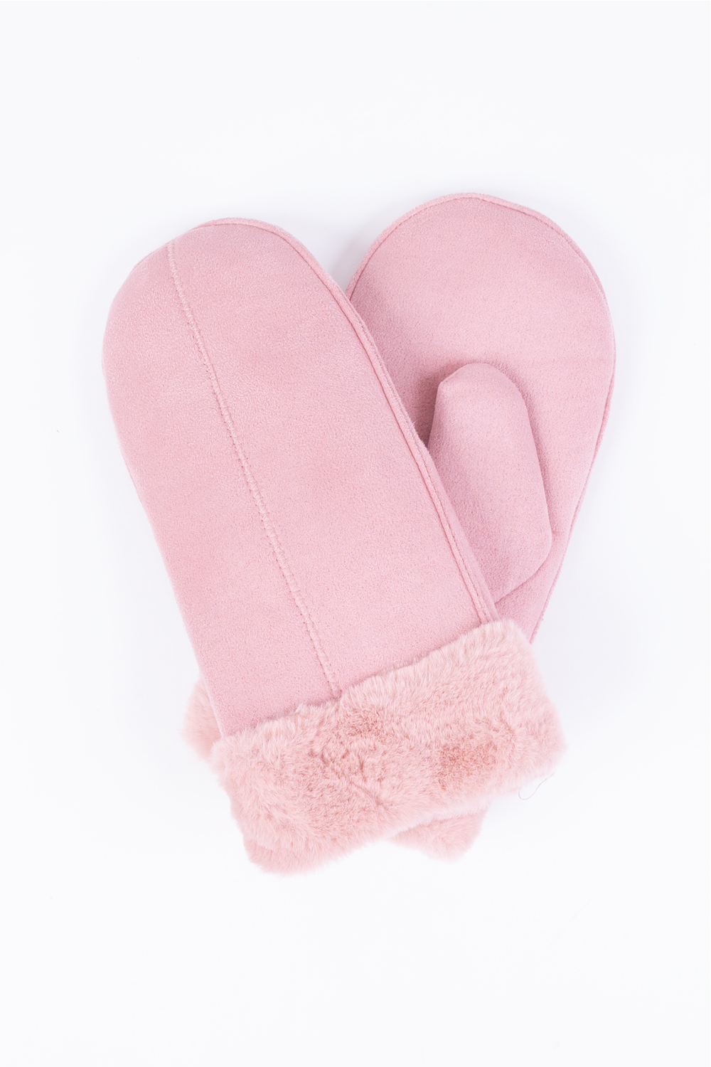 Microsuede mittens trimmed with faux fur