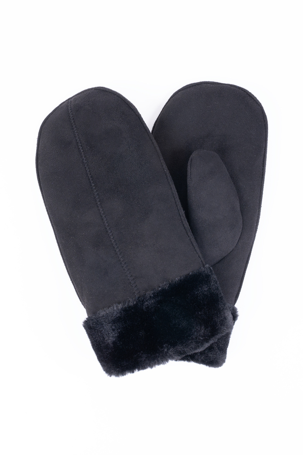 Microsuede mittens trimmed with faux fur