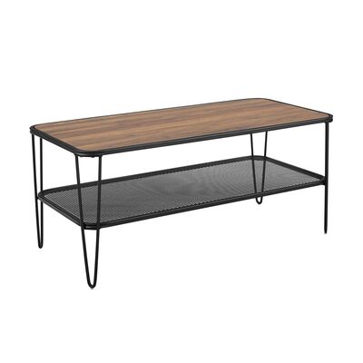 Mid century modern coffee table with mesh metal shelf