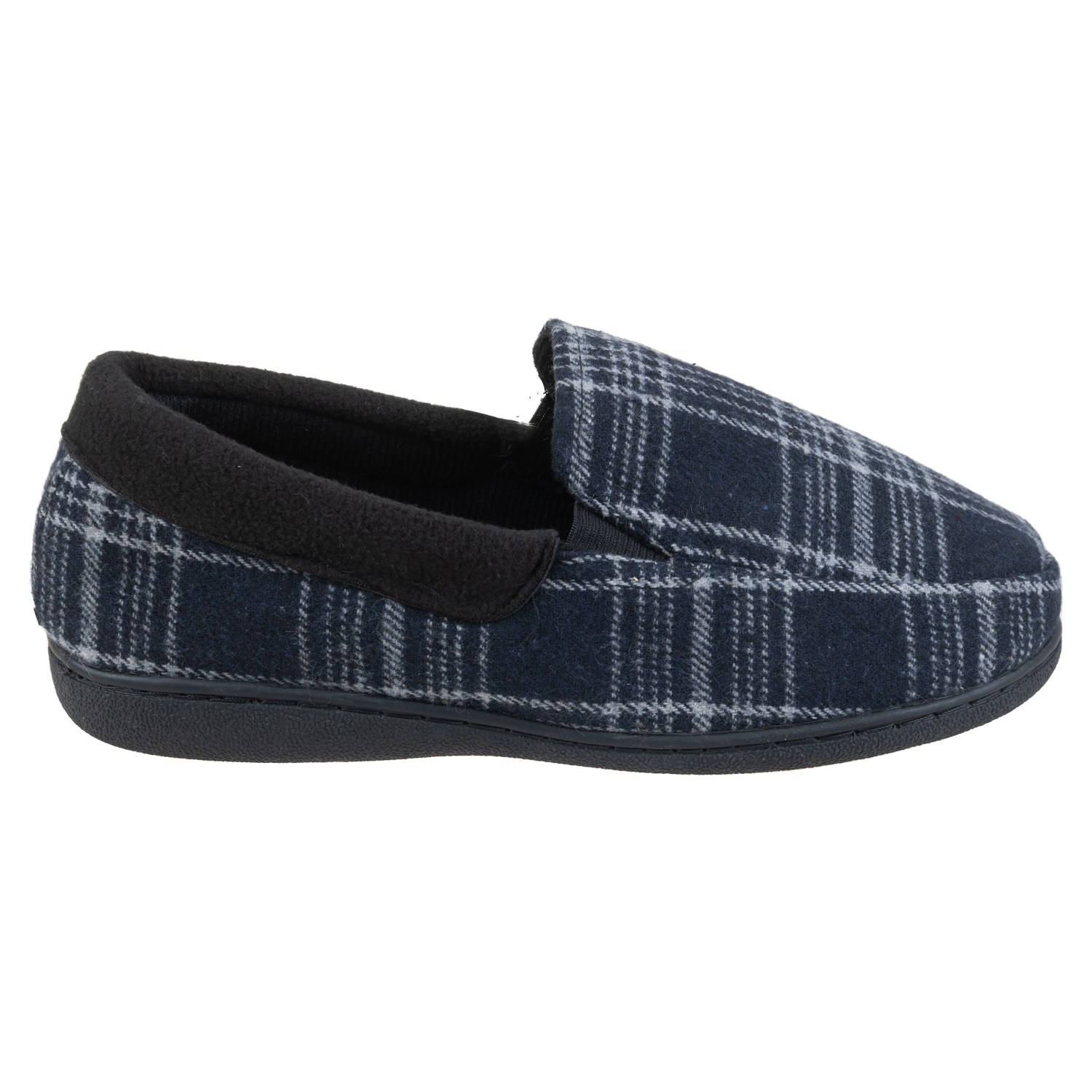 Moccasin-style house slippers - Navy plaid, size L