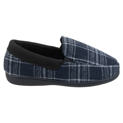 Moccasin-style house slippers - Navy plaid