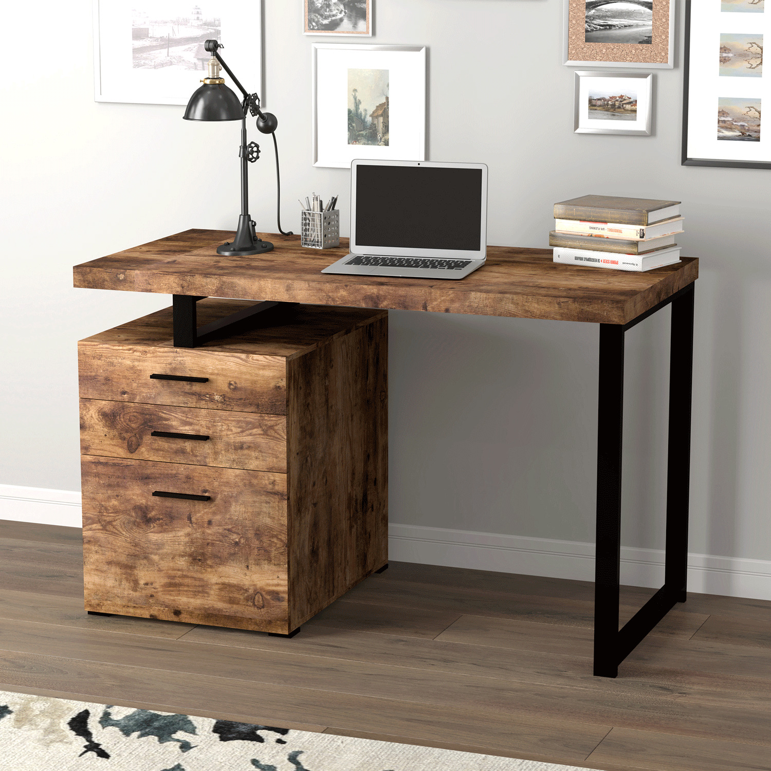Modern computer desk with 3 drawers