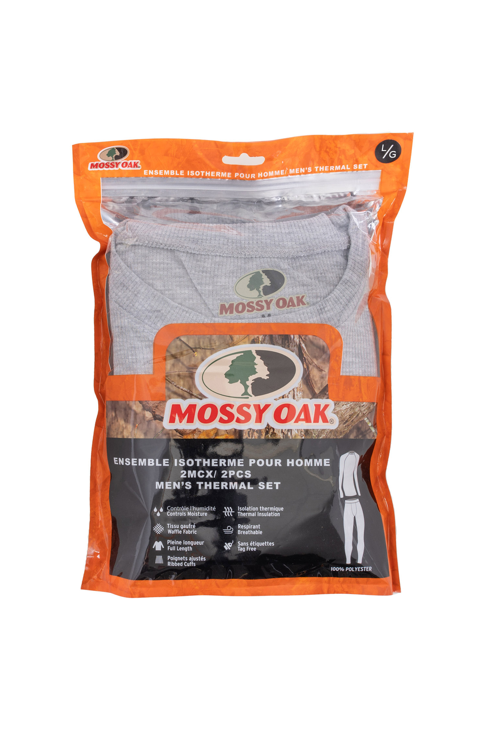 Mossy Oak - Ens. isothermique 2 mcx pour hommes, gris, grand (G)