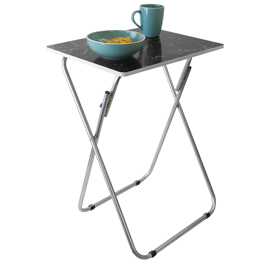 Multi-purpose faux marble folding table, black