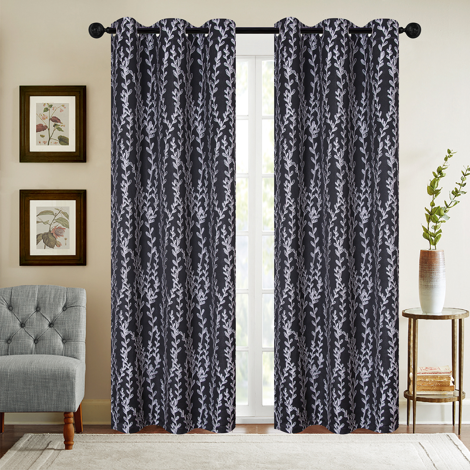 Nelli - Two jacquard panels with grommets 38"x84", black