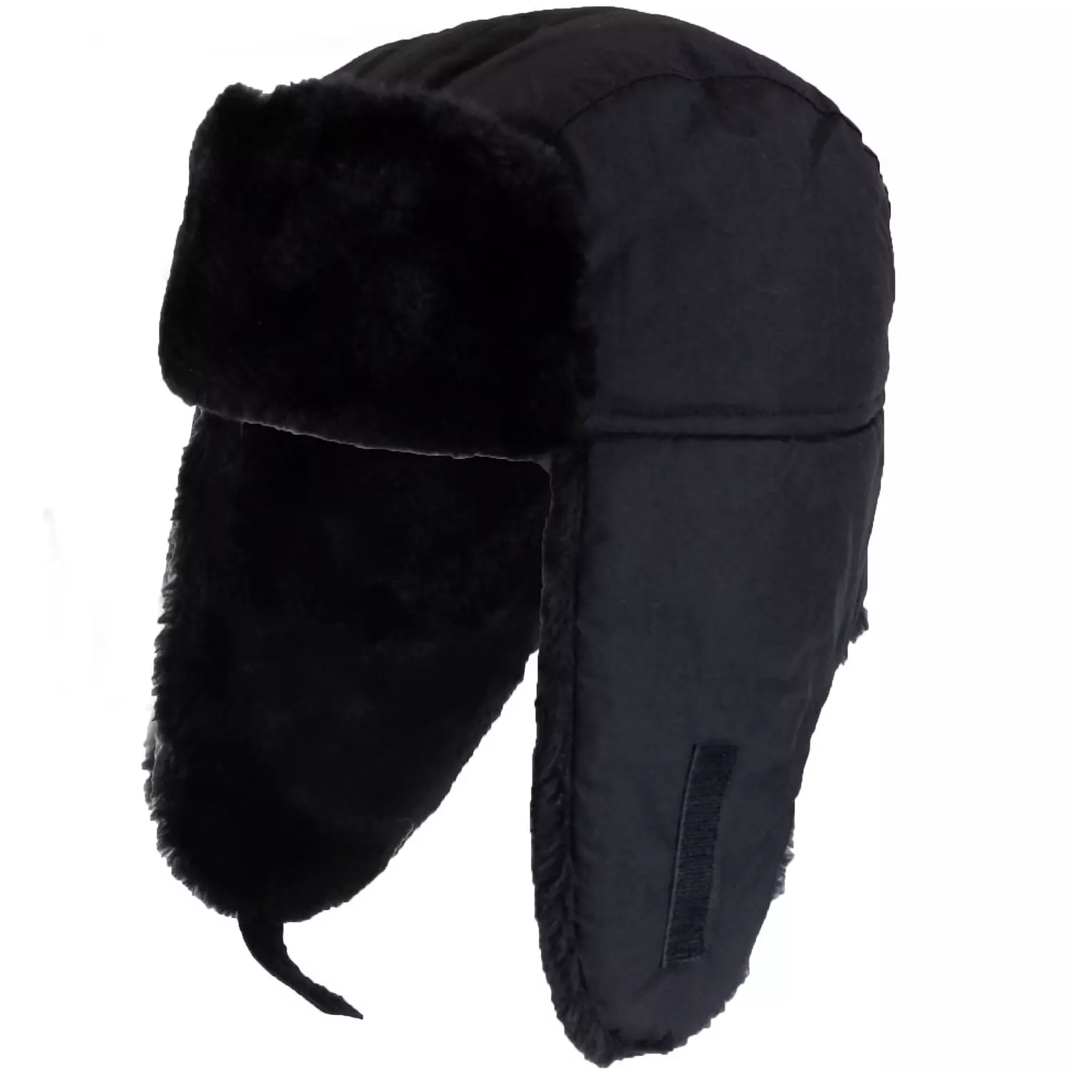 Nylon aviator hat with faux fur lining & trims, black