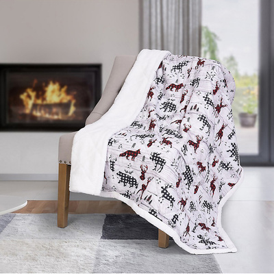 Oversized quilted throw with sherpa reverse, 50"x70" - Buffalo plaid silhouette