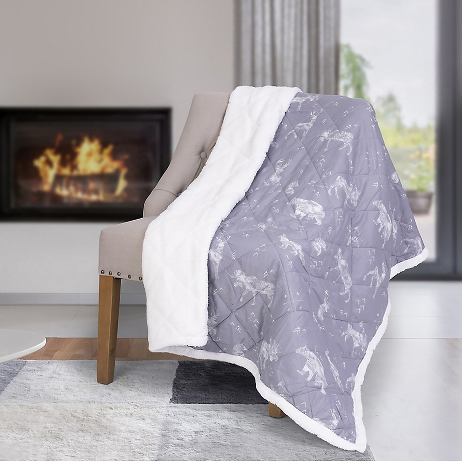 Oversized quilted throw with sherpa reverse, 50"x70" - Wild grey