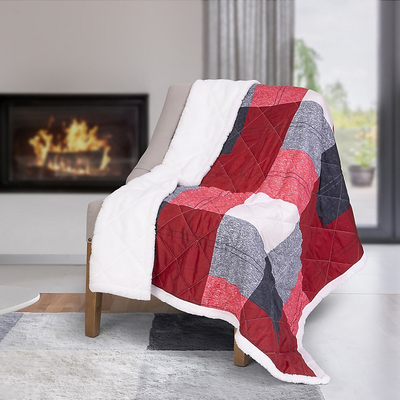 Oversized quilted throw with sherpa reverse, 50"x70" - Winter plaid