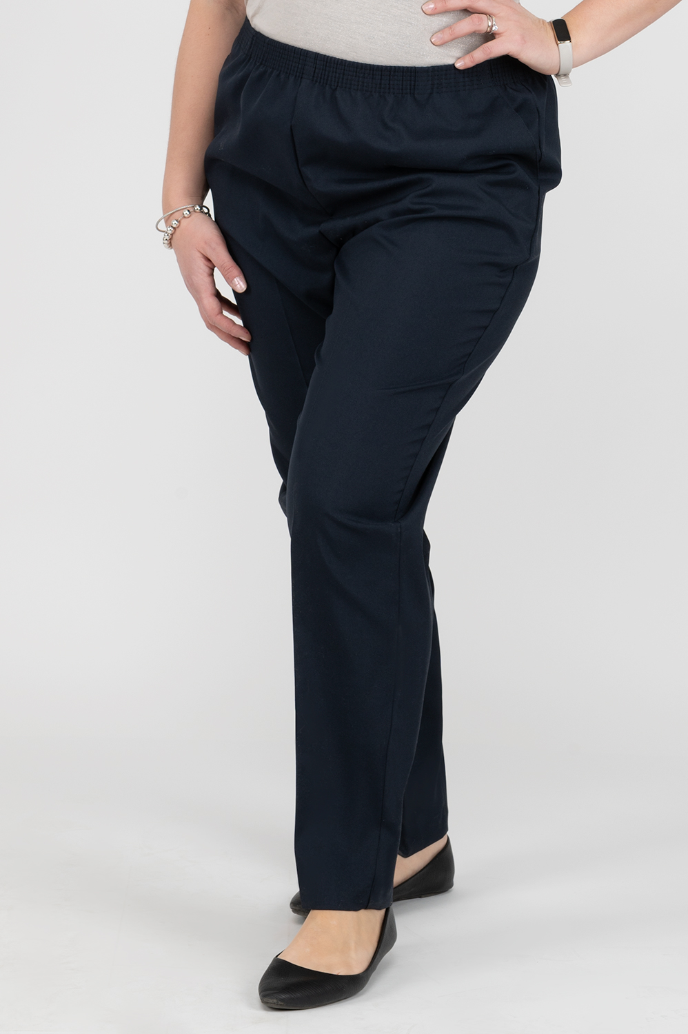 Pantalon à enfiler avec taille élastique - Marine - Taille plus. Colour:  navy blue. Size: 2tg, Fr
