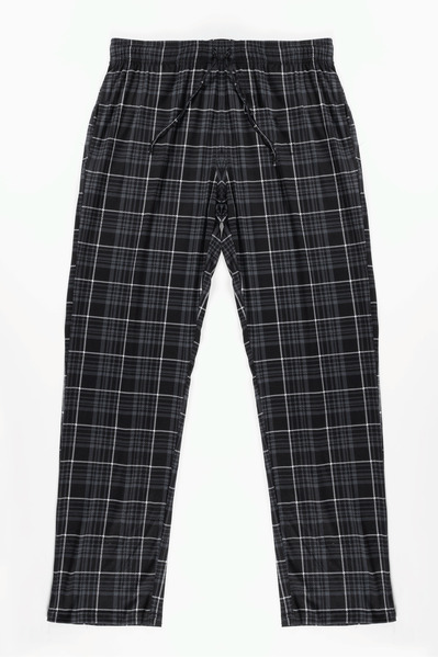Pantalon de pyjama en tricot extensible, jambe droite - Tartan noir