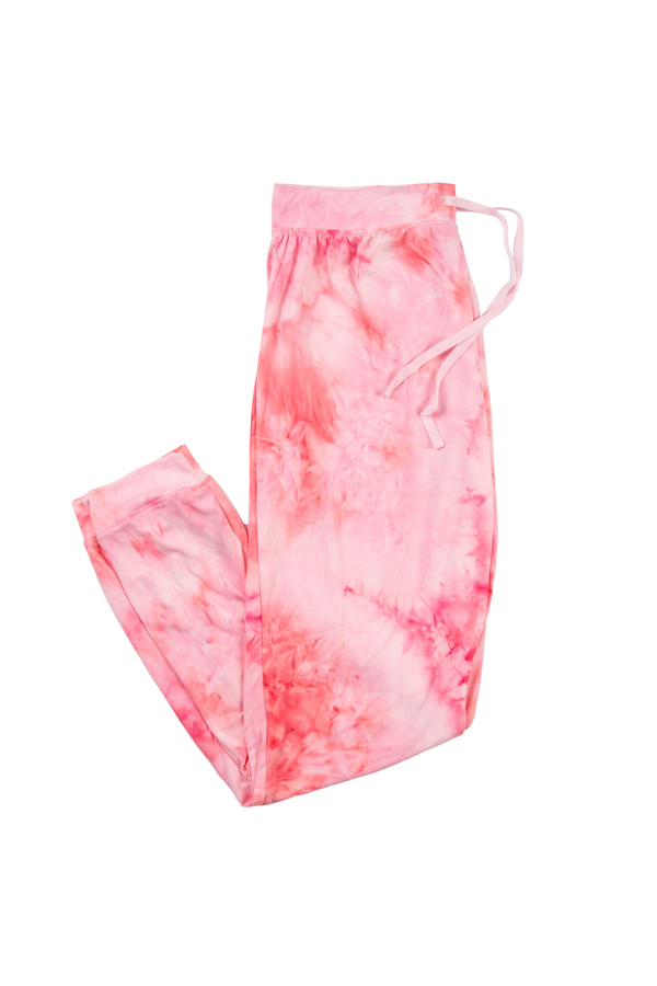 Pantalon de pyjama style jogger en tricot extensible, tie-dye rose, moyen (M)