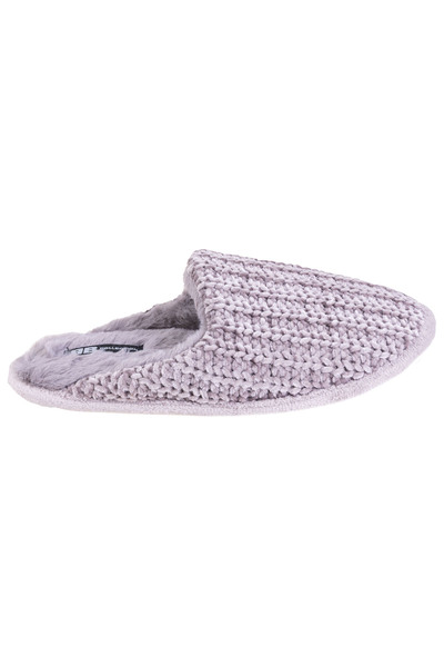 Pantoufles mules tricot chenille, gris