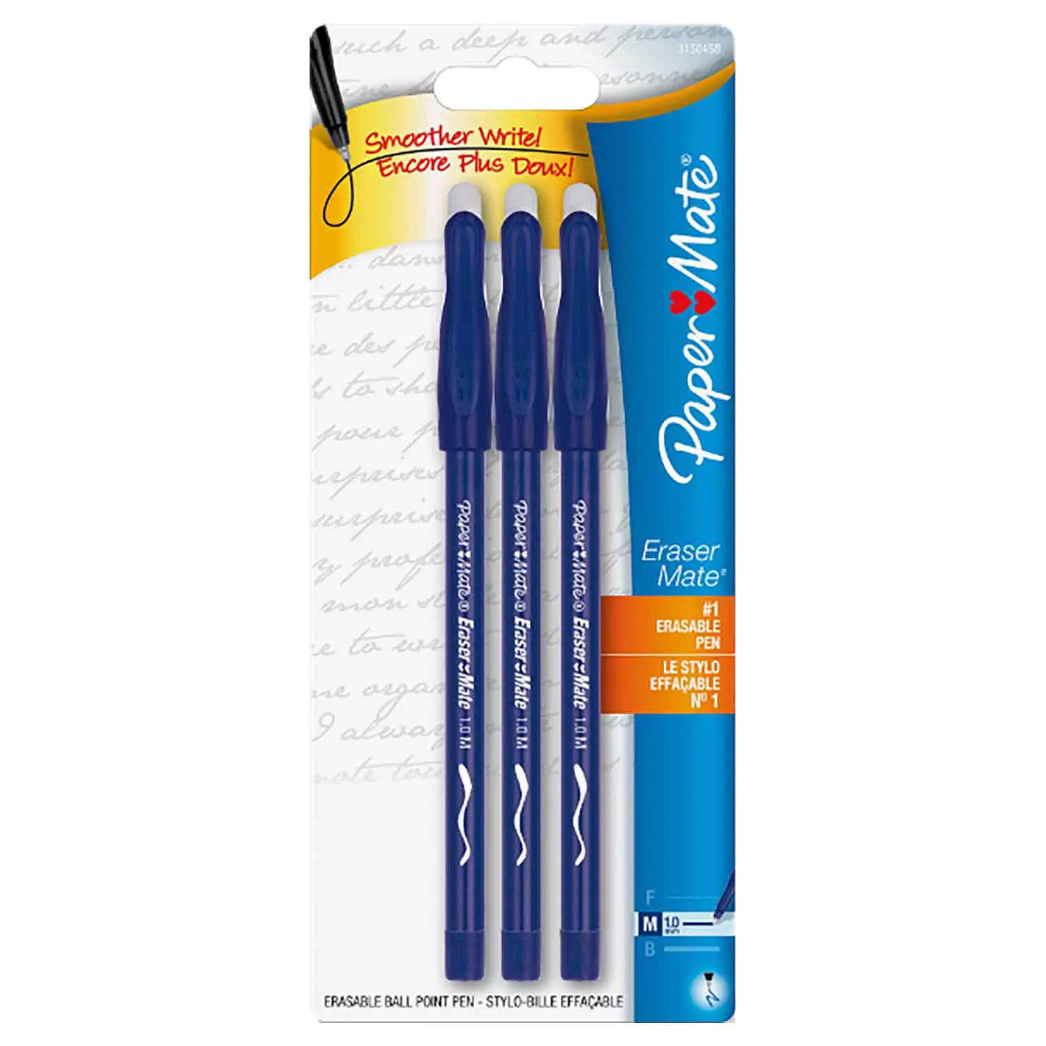 Paper Mate - Eraser Mate erasable ball point pens, pk. of 3, blue