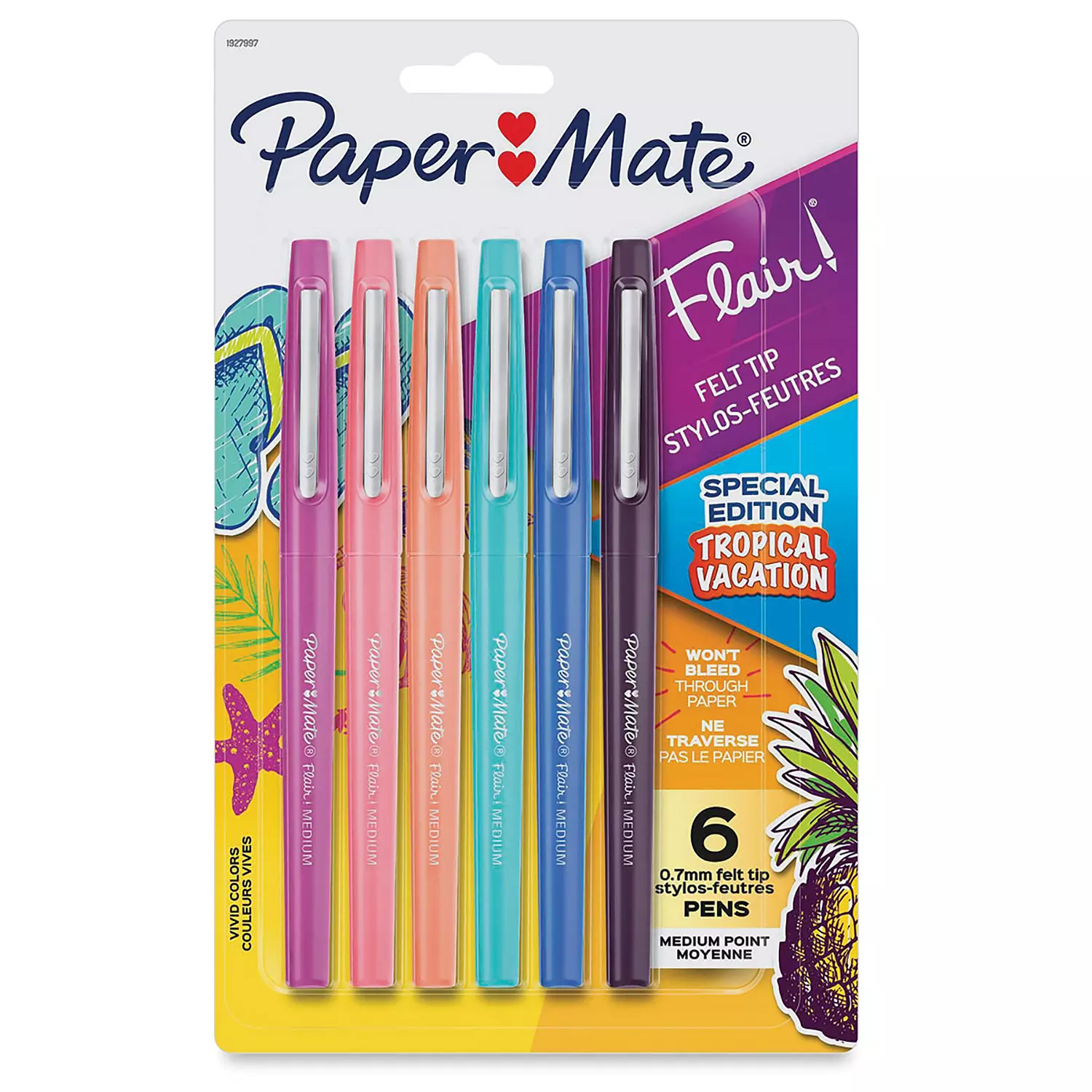 Paper Mate - Flair! Felt tip pens, tropical colors, pk. of 6