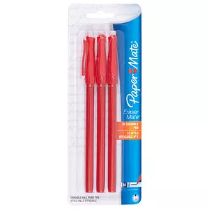Paper Mate - Stylos-bille effaçables Eraser Mate, paq. de 3, rouge