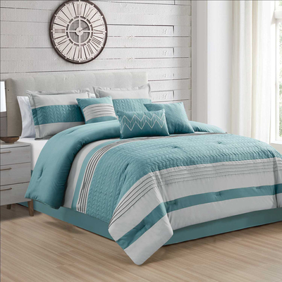 Paradiso - Chevron quilted comforter set, 7 pcs - Turquoise stripes