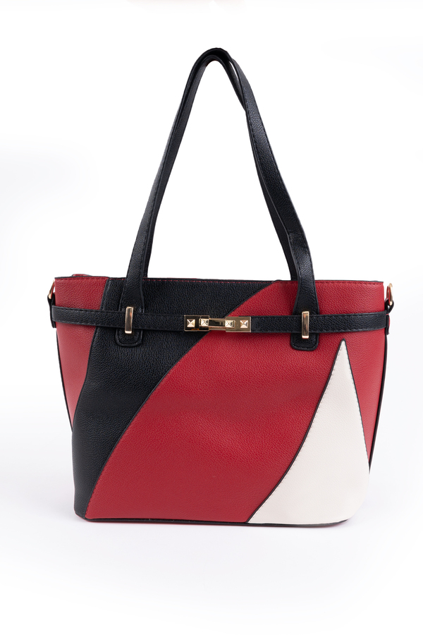 Patchwork, tri-colour tote bag