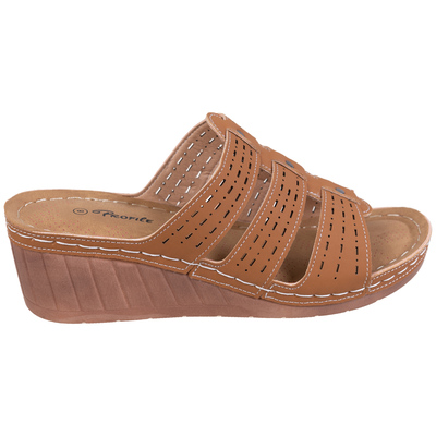 Perforated, wedge comfort sandals - Tan