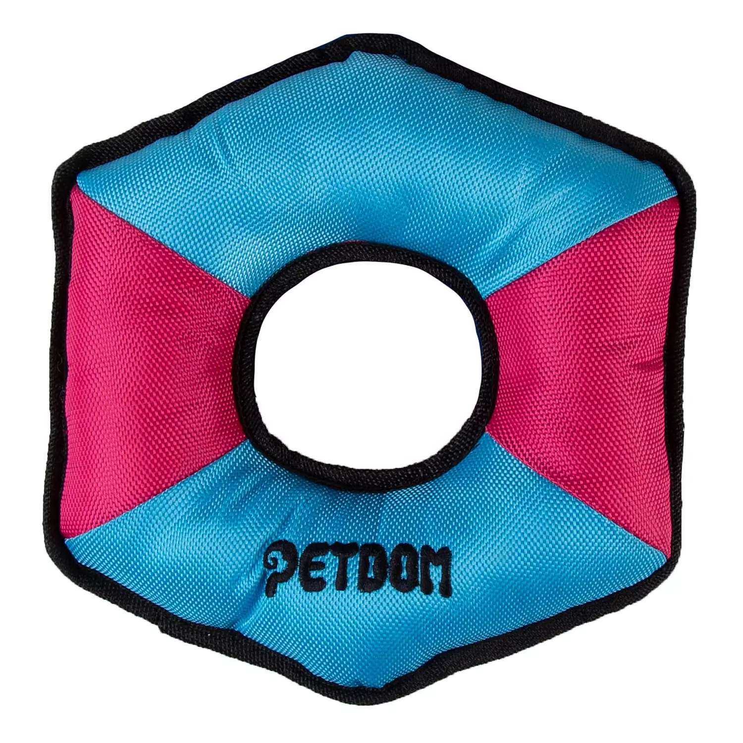 Petdome - Jouet &agrave; m&acirc;cher couinant pour chiens, hexagone rose/bleu