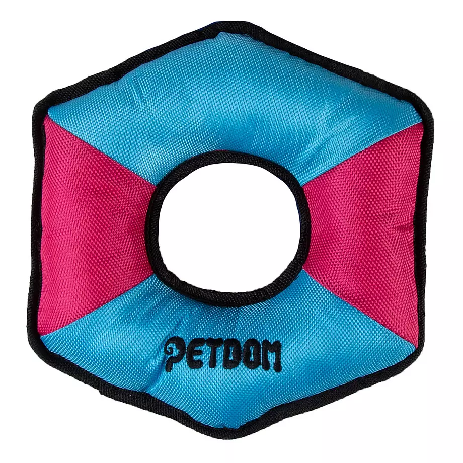 Petdome - Jouet à mâcher couinant pour chiens, hexagone rose/bleu