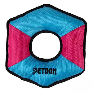 Petdome - Jouet à mâcher couinant pour chiens, hexagone rose/bleu