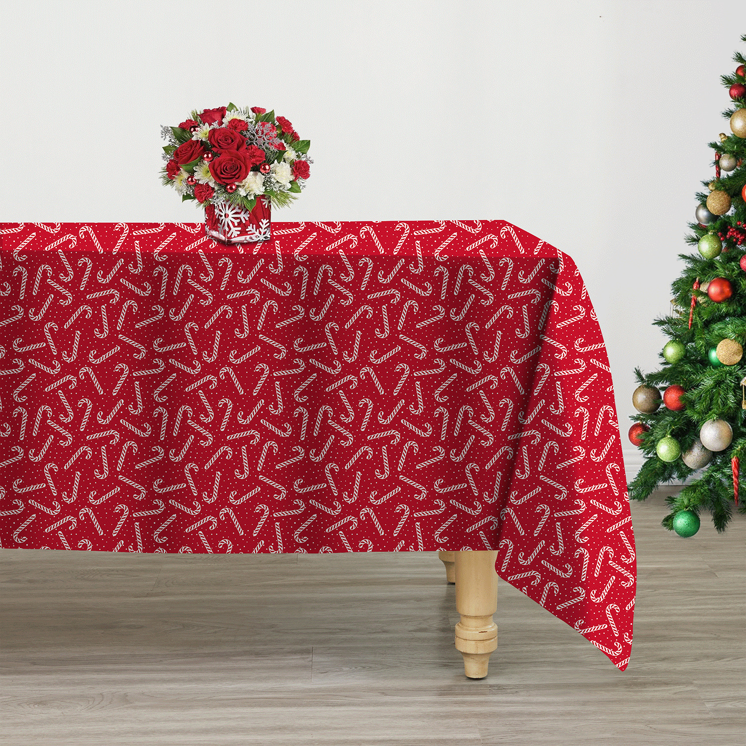 PEVA (round) printed tablecloth - Candy cane