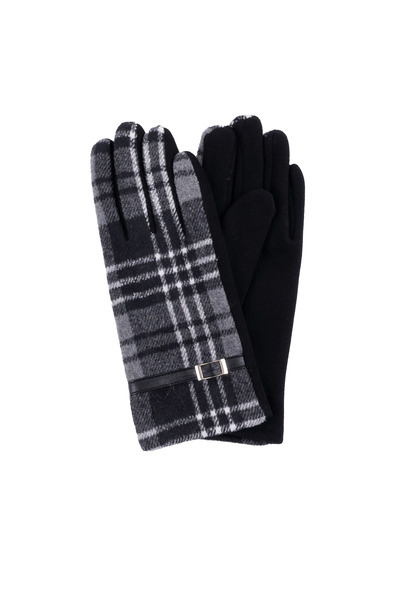 Plaid belted fleece gloves