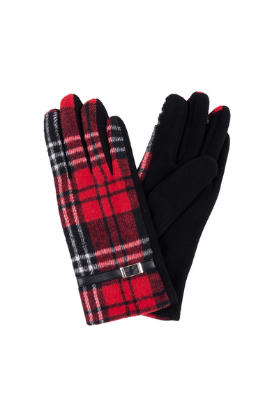 Plaid belted fleece gloves