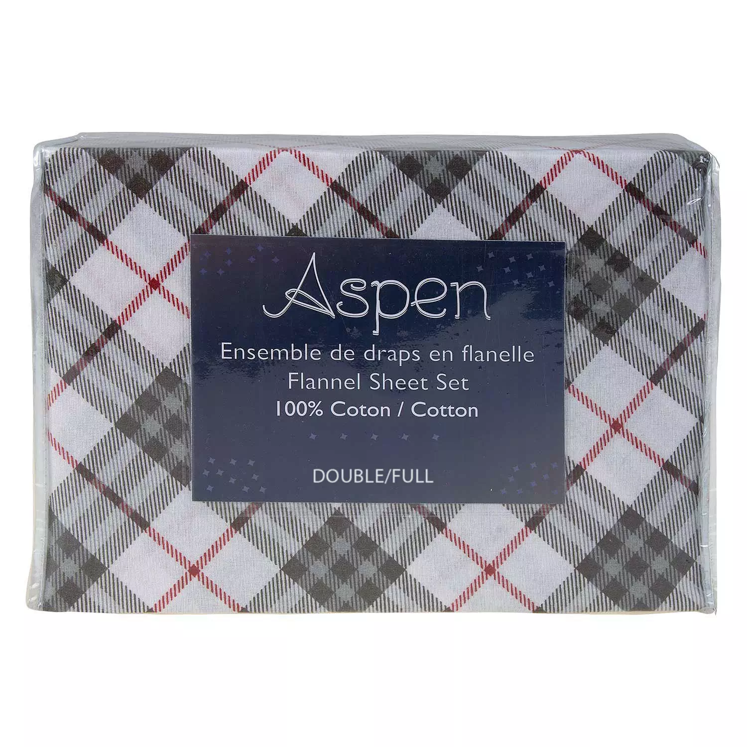 Plaid printed flannel sheet set, double