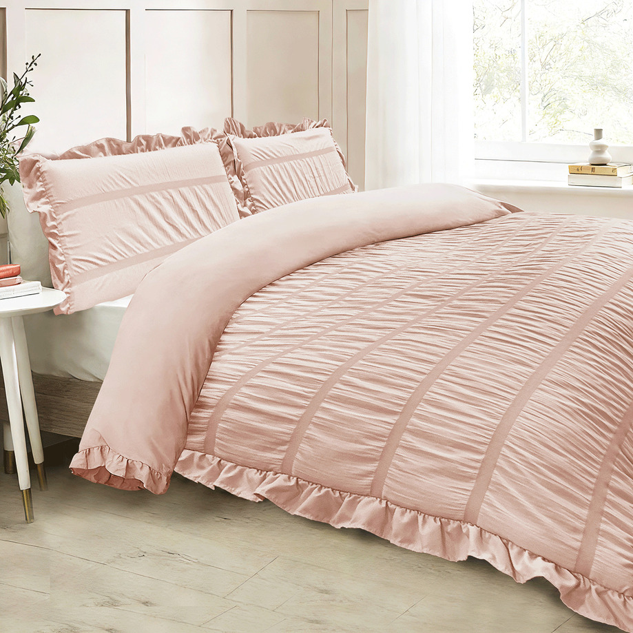 Pleated comforter set, Pink