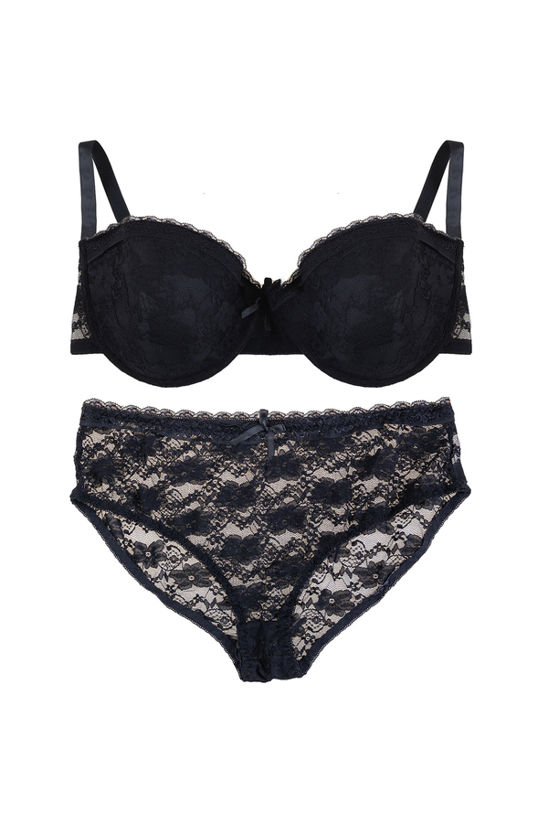 Plunging lace push-up demi bra set, black - Plus Size. Colour: black. Size:  38d/8