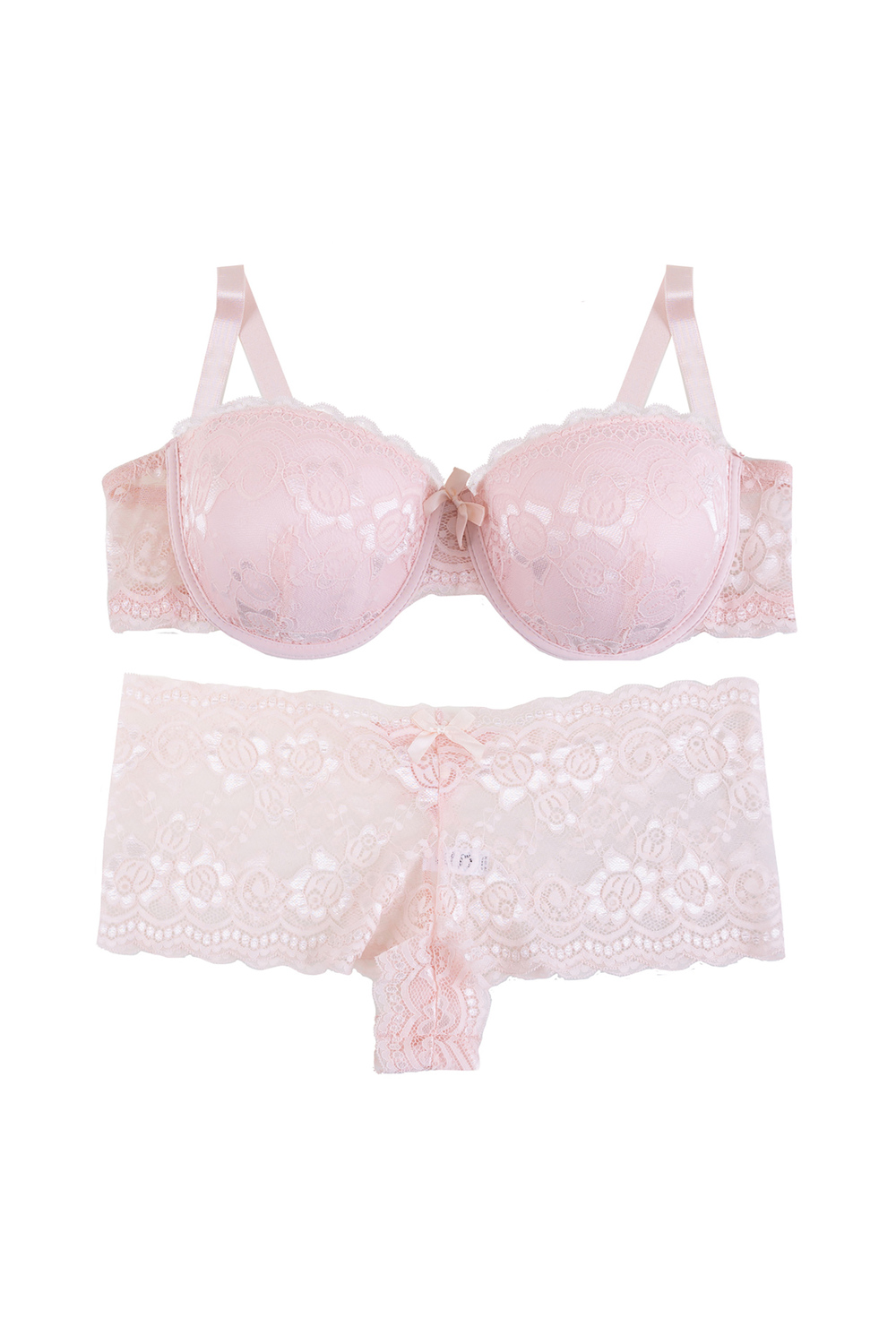 Plunging lace push-up demi bra set, blush - Plus Size. Colour: light pink.  Size: 40c/8