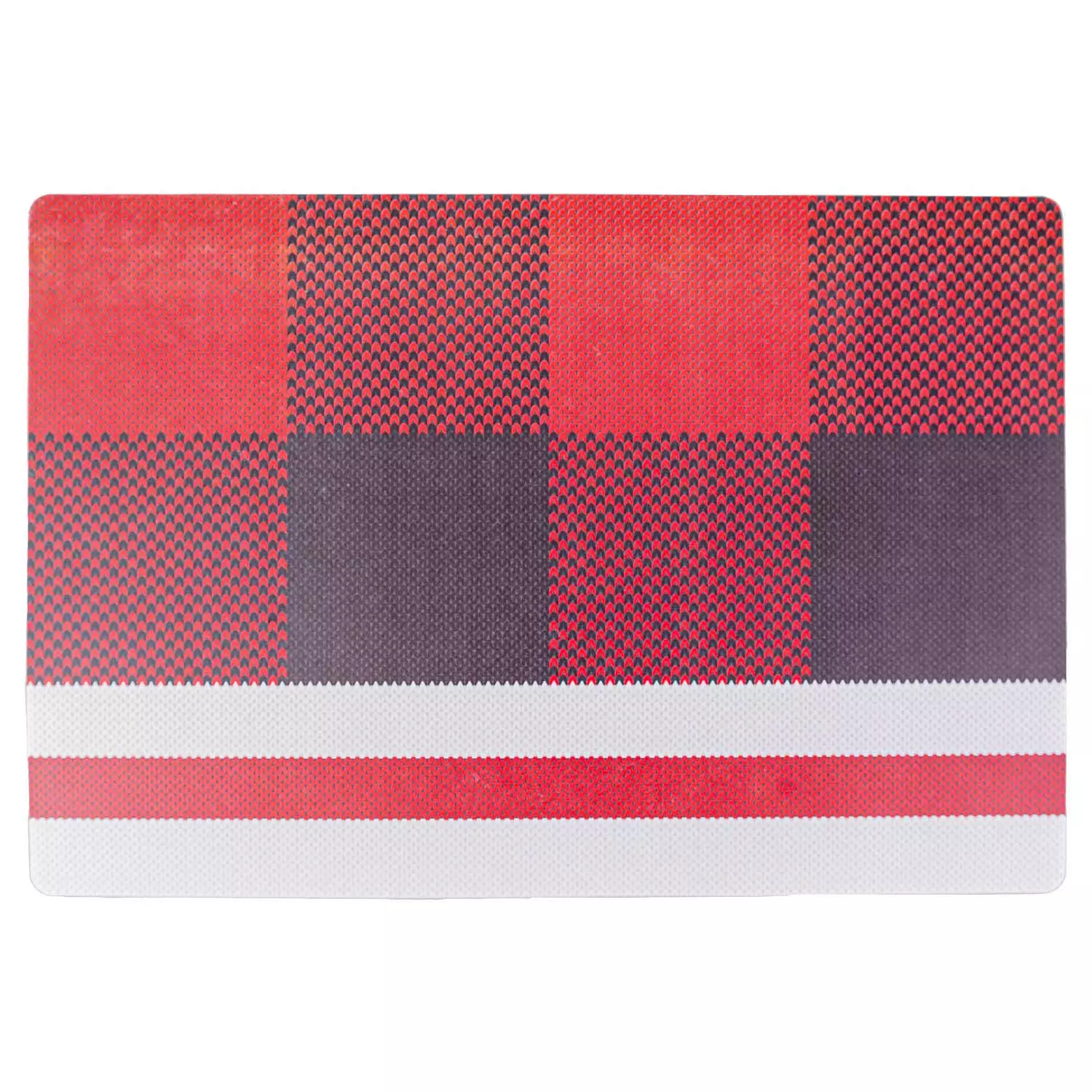 Polypropylene placemat, red and black plaid with stripe, 13"x19"