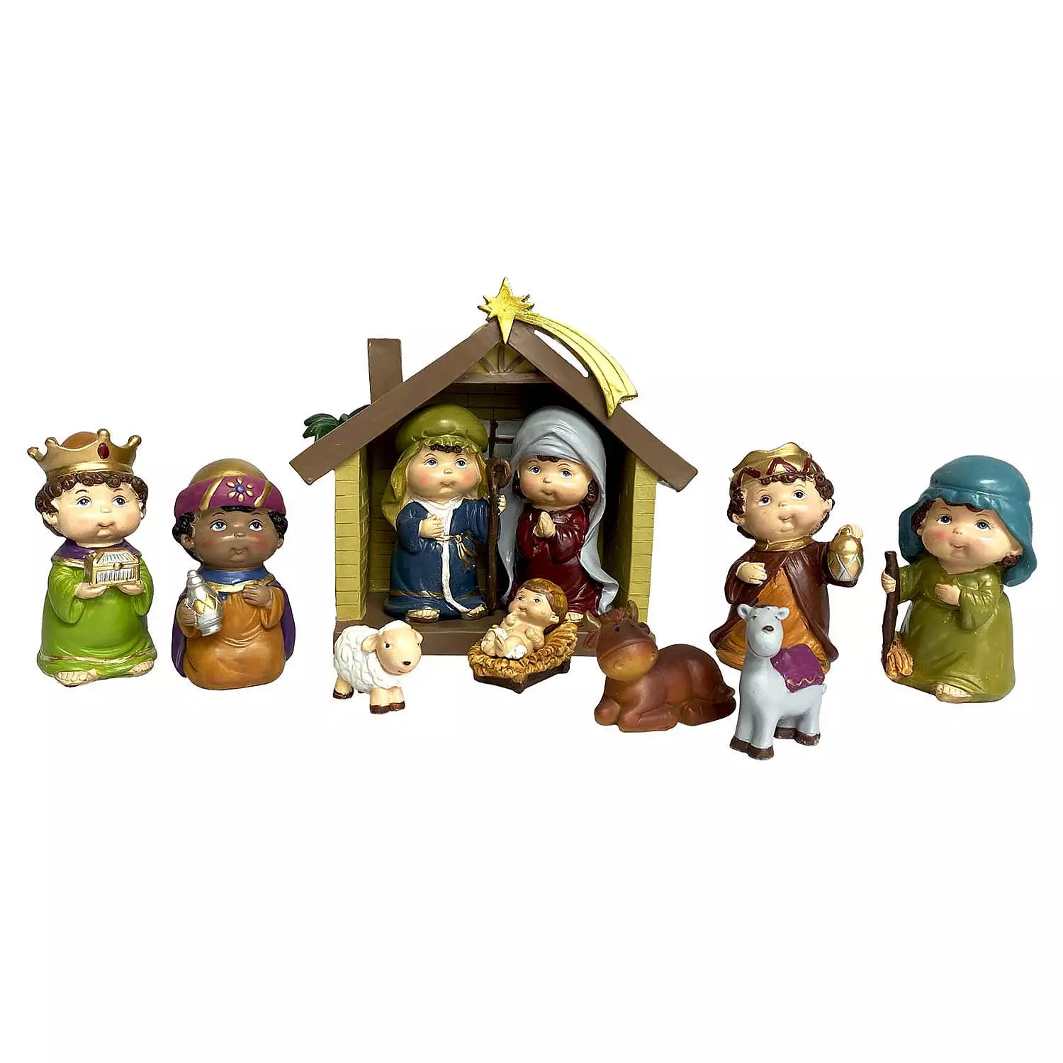 Polyresin children nativity set, 11 pieces